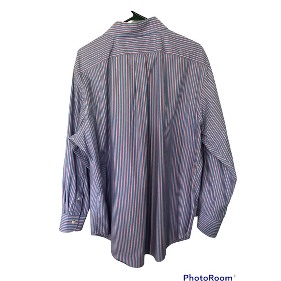 Lauren Ralph Lauren Men's Non-Iron Shirt in Blue w/Red Stripes, Size 17 - 32/33 - Picture 3 of 5
